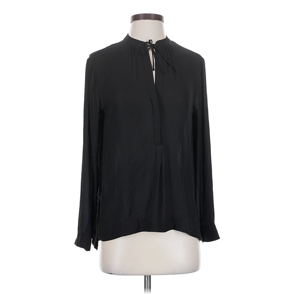 ASTR Blouse Womens XS Black Tie Neck Long Sleeve Split V-Neck Contemporary